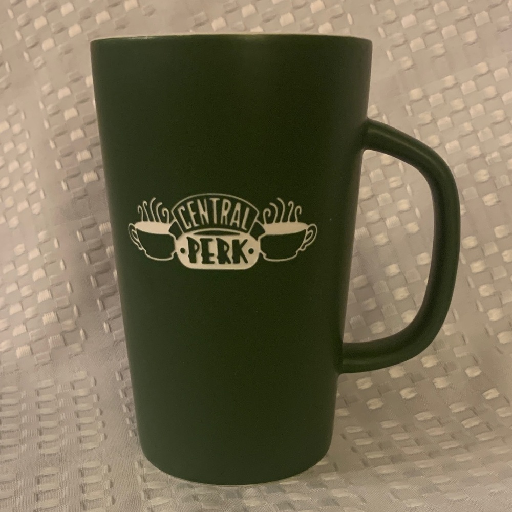 Friends Central Perk green mug, 5 inches tall.